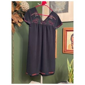 Madewell silk embroidered mini dress, black with rainbow stitching, size xxs